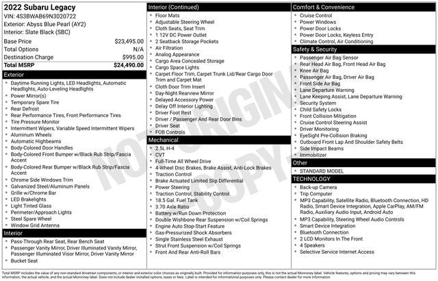 2022 Subaru Legacy Base