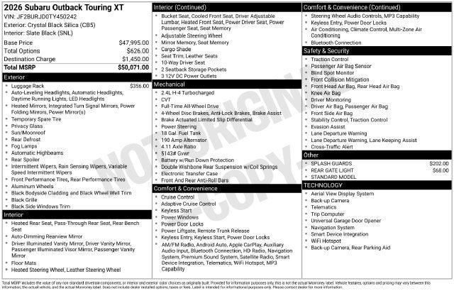 2026 Subaru Outback Touring XT