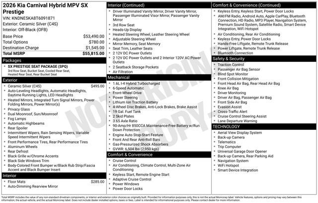 2026 Kia Carnival MPV Hybrid SX Prestige
