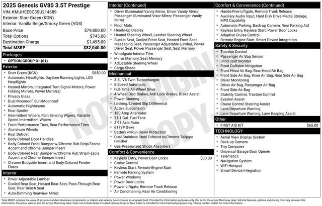 2025 Genesis GV80 3.5T Prestige