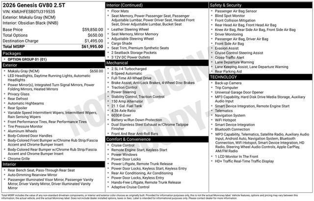2026 Genesis GV80 2.5T