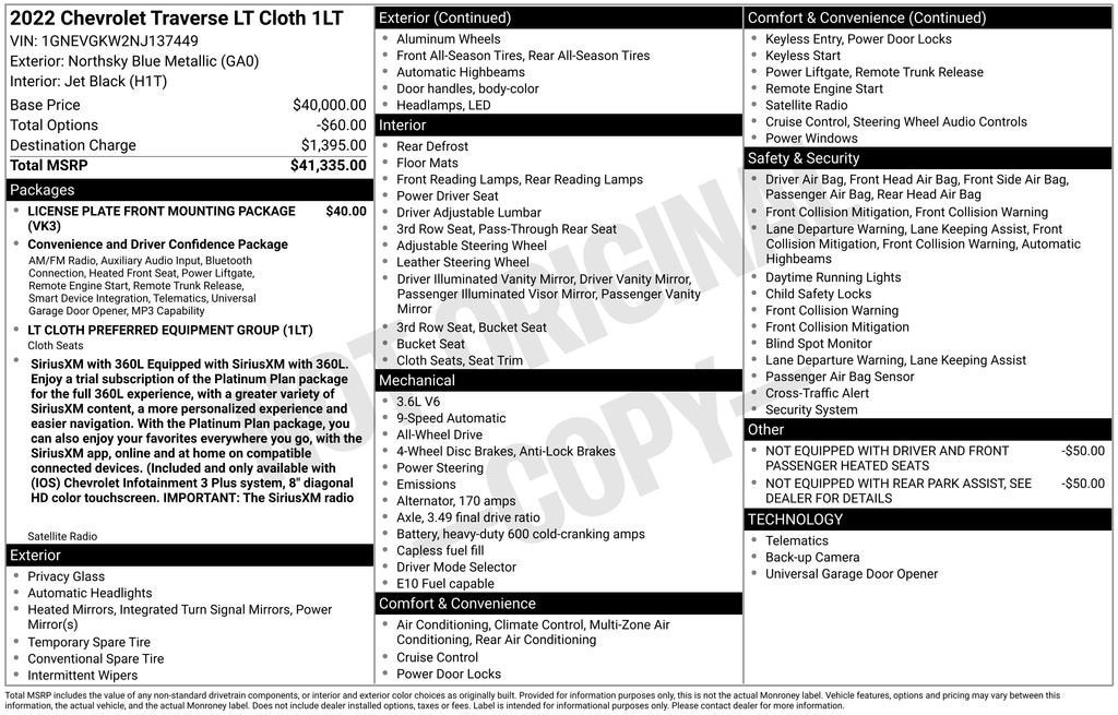 2022 Chevrolet Traverse LT Cloth