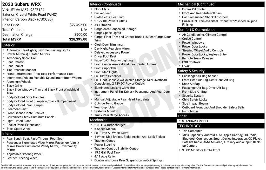 2020 Subaru WRX Manual
