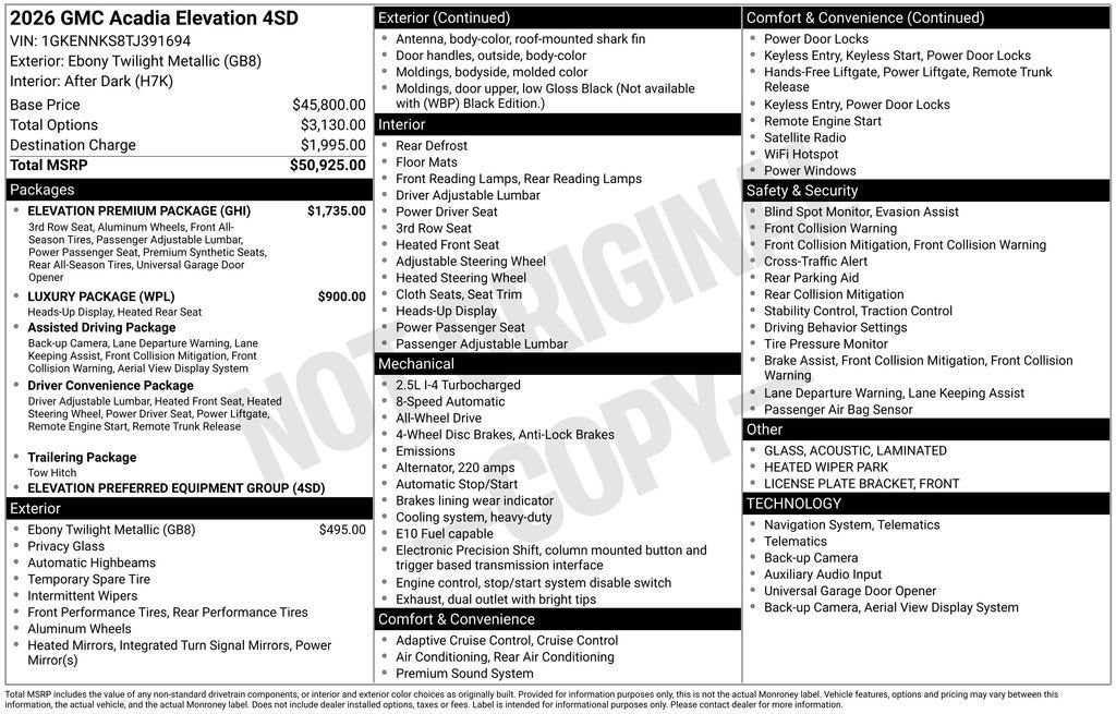 2026 GMC Acadia Elevation