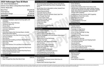 2025 Volkswagen Taos 1.5T SE Black