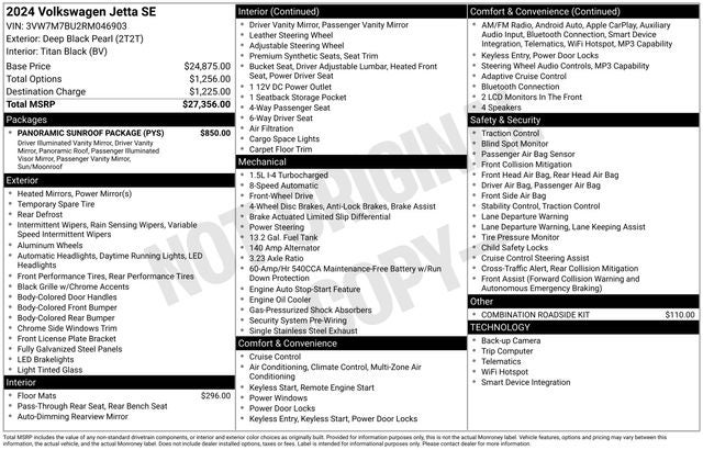 2024 Volkswagen Jetta 1.5T SE