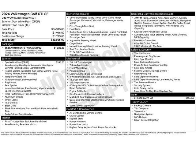 2024 Volkswagen Golf GTI 2.0T SE