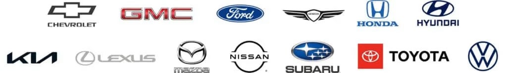 Chevrolet GMC Ford Genesis Honda Hyundai Kia Lexus Mazda Nissan Subaru Toyota VW